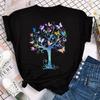 Women's Colorful Butterfly Petal Print T-shirt Short-sleeved Round Neck Cute Graphic Top