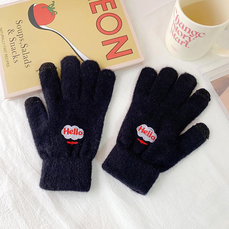 Зимние перчатки для сенсорных экранов в корейском стиле: Милая, плотная, с бархатной подкладкой, для женщин, идеально подходит для студентов и любителей велоспорта