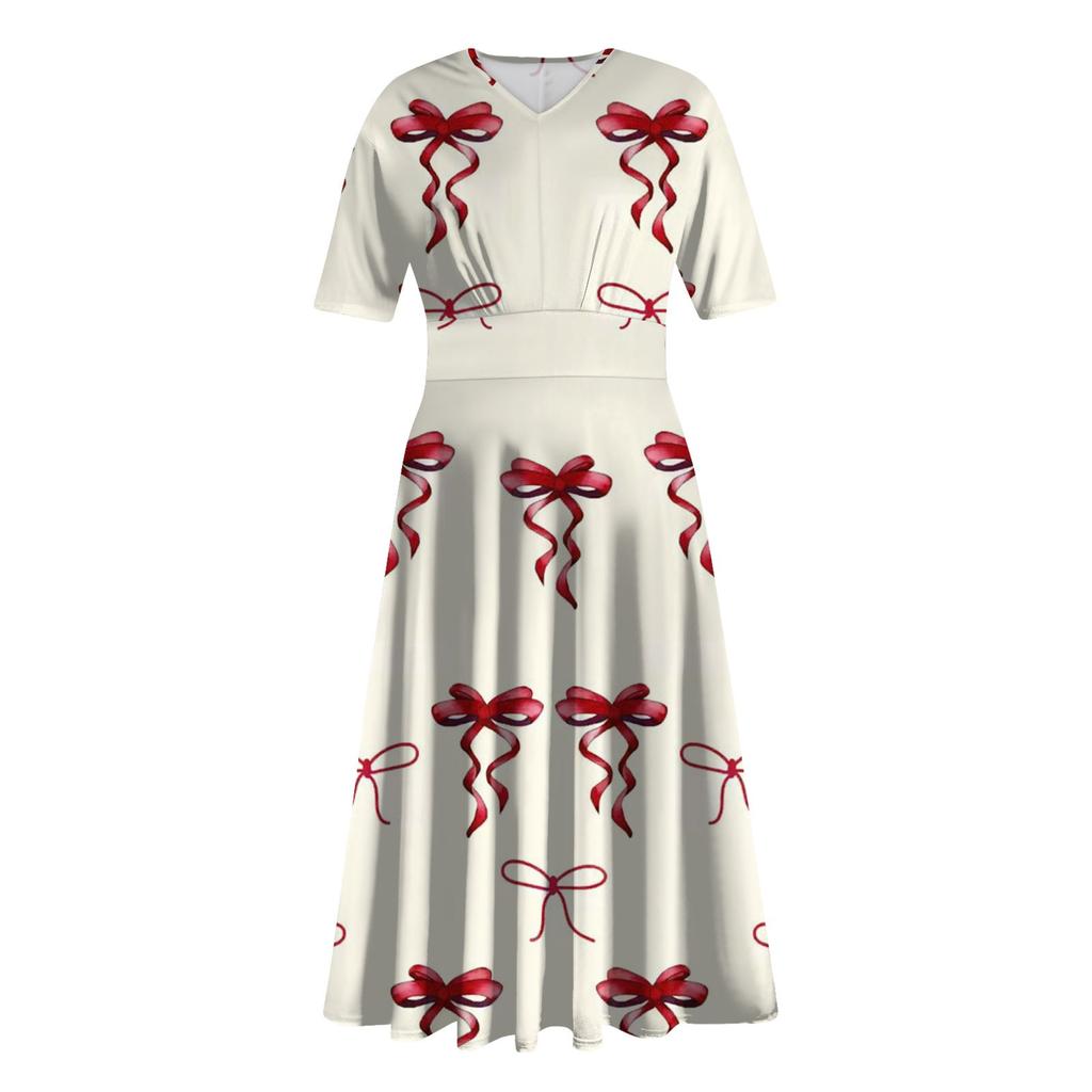 Женское повседневное модное длинное свободное платье с v-образным вырезом и коротким рукавом на талии