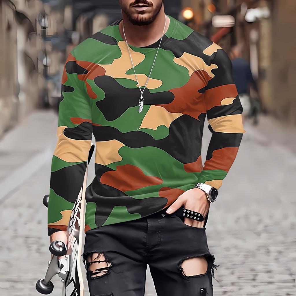 Муж. Футболка Круглый вырез Одежда Одежда На открытом воздухе Длинный рукав С принтом Модельер Винтаж