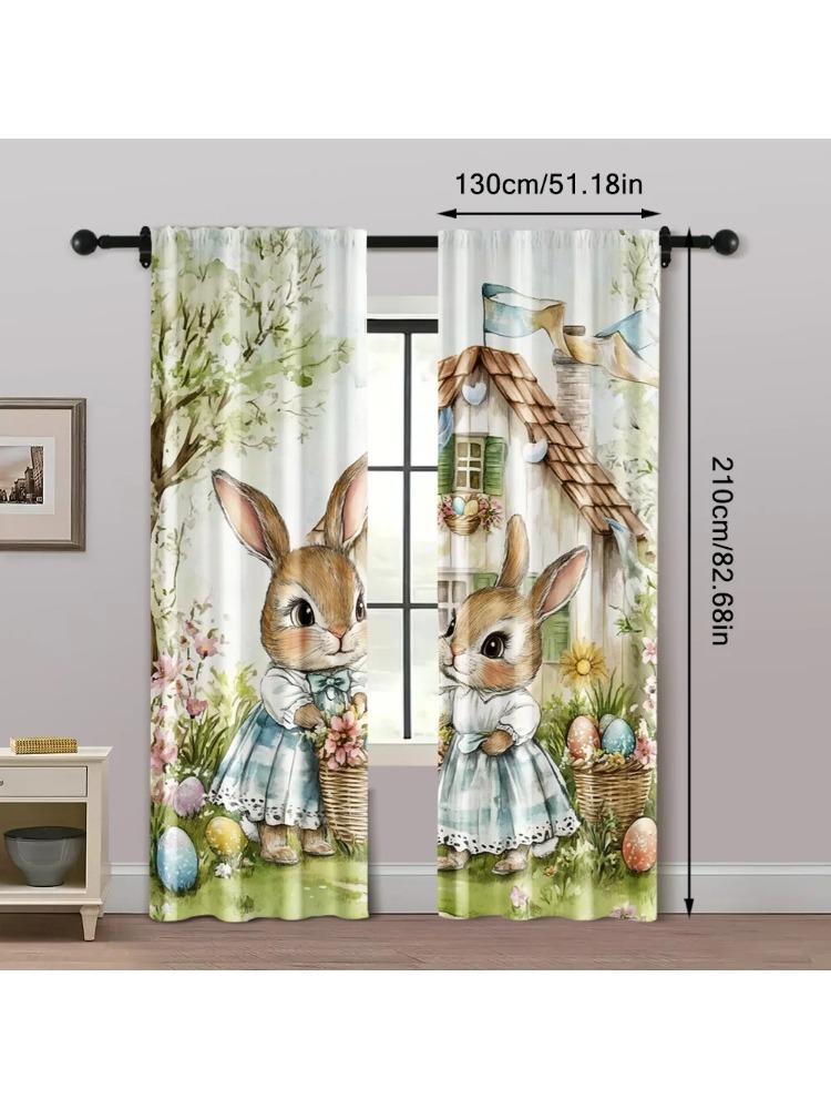 2pcs, Curtains Digital Printed Retro Easter Polyester Easy Install (without rod) All Seasons Ldeal for Bedroom, Living Room,