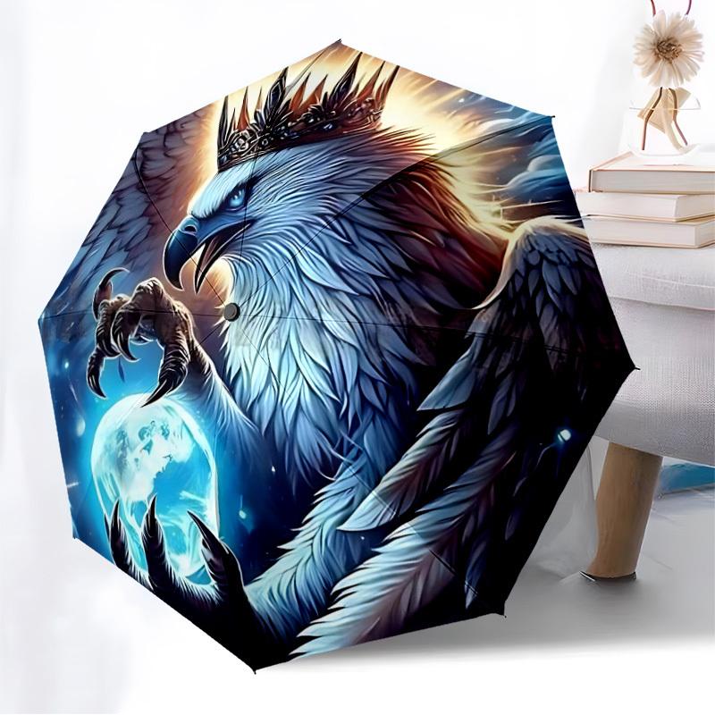 1pc Eagle Fantasy Artwork Fashionable Automatic Opening/Closing Folding Umbrella with 8 Iron Bones, Plastic Handle yy251015010