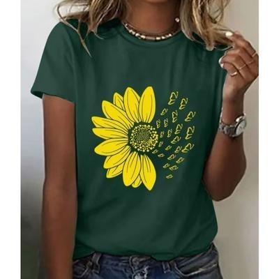 Летняя футболка из искусственного хлопка с 3D-принтом, женская футболка с цветочным круглым вырезом и короткими рукавами (Женский)