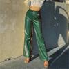 Women Solid Fashion Faux Leather Pants Slim Casual Trousers