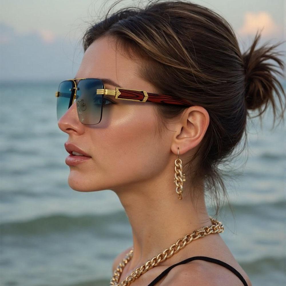 Fashion Sunglasses For Men Oculos Square Sunglasses Women Vacation Rimless Glasses Designer Vintage Sunglass