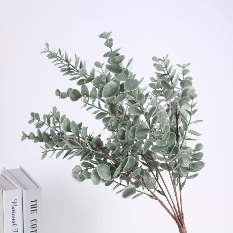 2 связки искусственных листьев, ветвей, винтажных зеленых шелковых листьев эвкалипта, домашний декор, свадебные растения, искусственная ткань, листья, декор комнаты