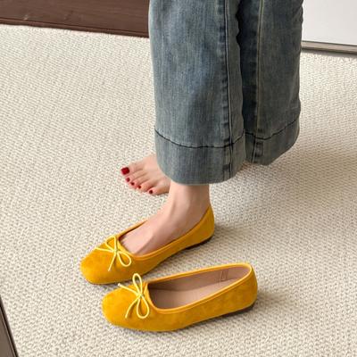 Женские туфли на плоской подошве Новые Весенне-осенние Удобные Нескользящие Женские Лоферы Замшевые Кожаные Балетки Элегантный Бантик Женские Одинарные Туфли