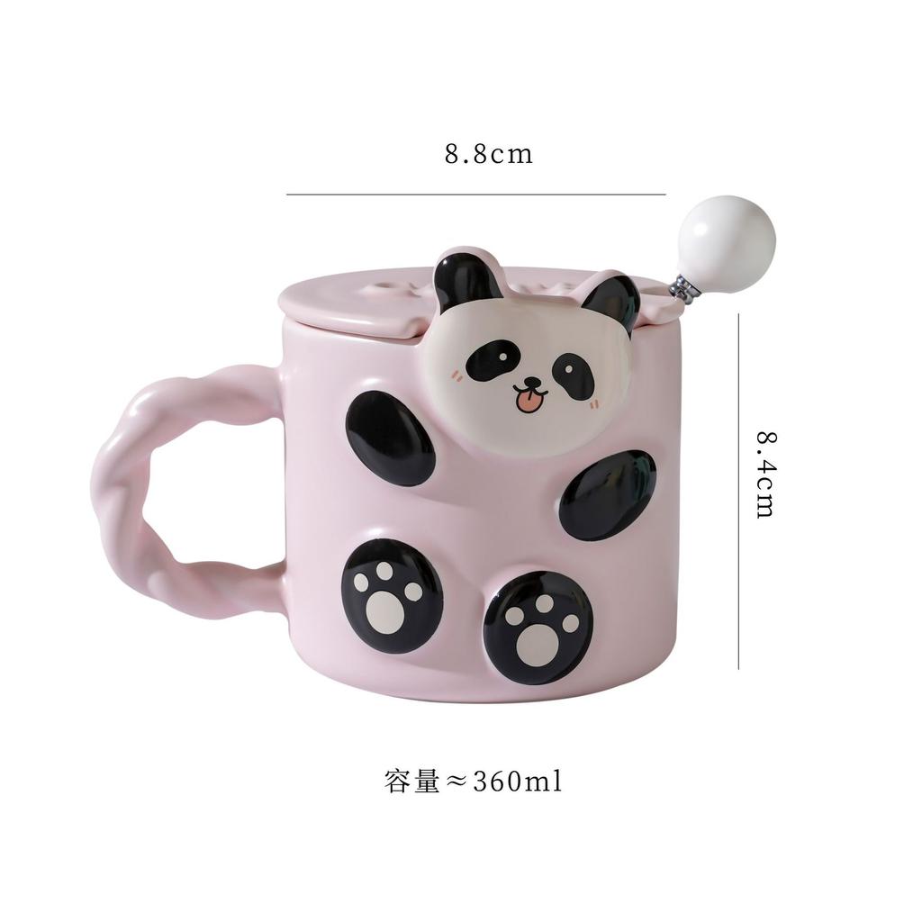 Милая керамическая кружка с рисунком панды, креативный подарок для детей, кофейная чашка с крышкой и ложкой, домашние чашки для завтрака, овсянки, молока, йогурта