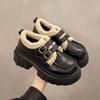 Black Velvet Platform Small Leather Shoes Women's New Autumn and Winter Round Head Retro Mary Jane Single Shoes