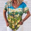 Summer Women's Floral Print V-neck Loose Short Sleeved T-shirt