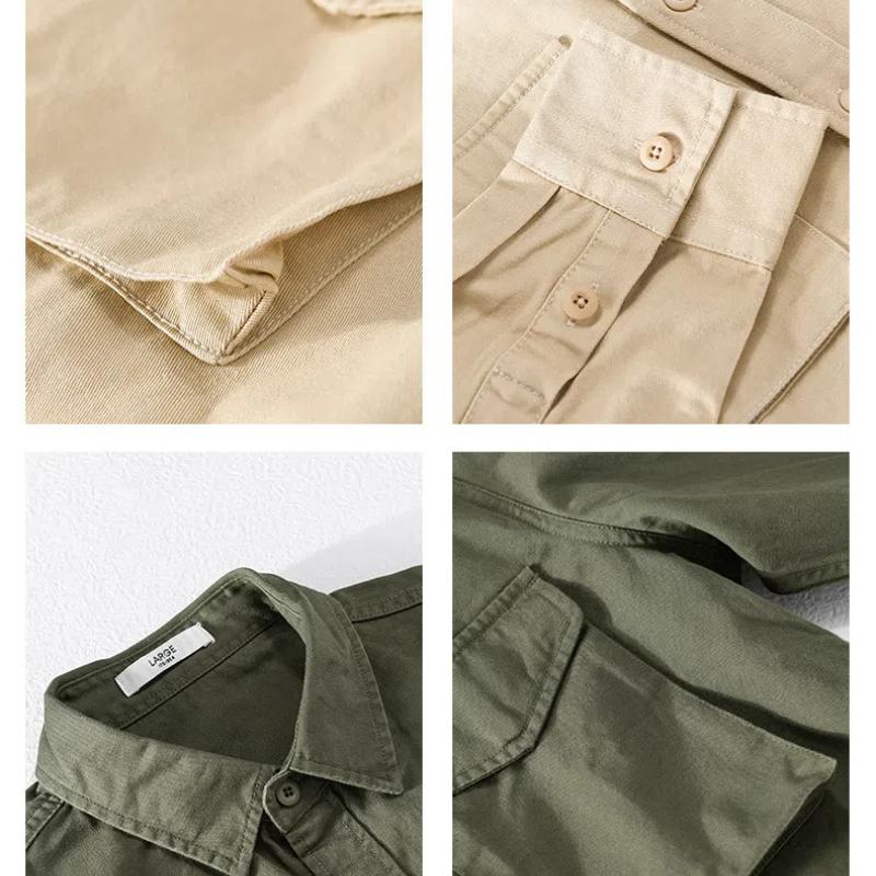 Весенне-летняя рубашка с длинным рукавом для мужчин в корейском стиле, рабочая одежда, мужская верхняя одежда в уличном стиле, приталенная рубашка с двумя карманами, зеленая хлопковая рубашка