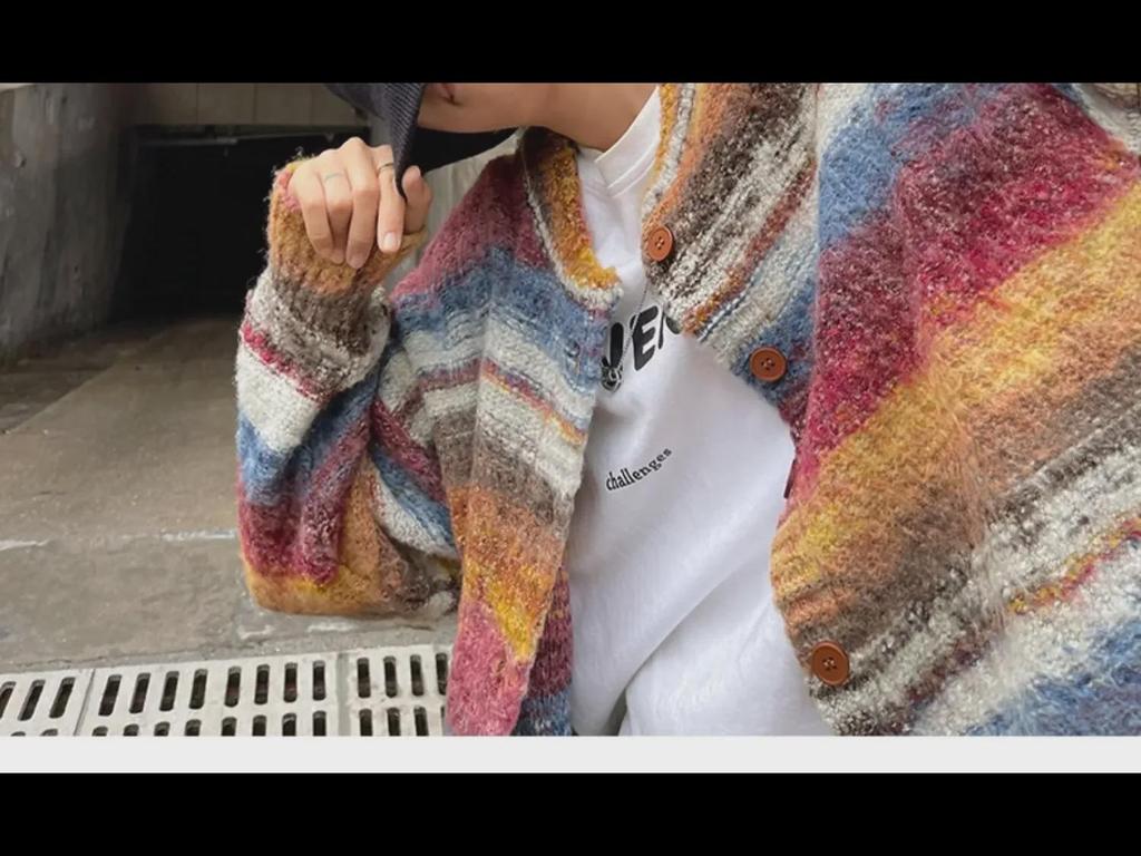 Осень 2023 года мужской ретро-полосатый вязаный кардиган-свитер