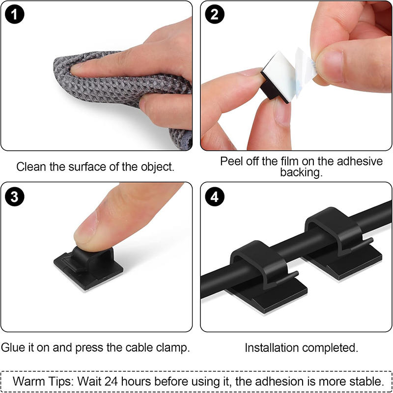 50Pcs Cable Clips Self Adhesive Cord Management Black Wire Holder Organizer Clamp Self-adhesive Car Wire Clip Accessories