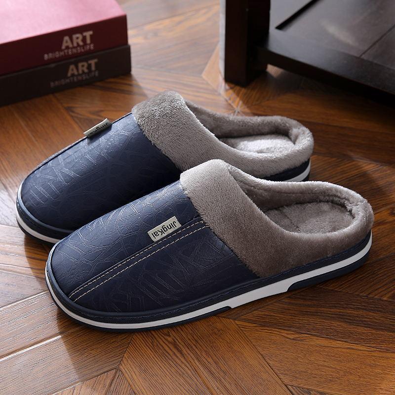 Водонепроницаемая домашняя обувь, плюшевые домашние тапочки, зимние теплые тапочки из искусственной кожи
