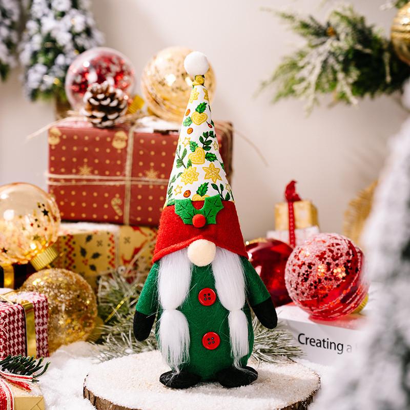 Adorable Christmas Decorative Plush Rudolf Gnome With Printed Pointy Hat For Festive Cheer