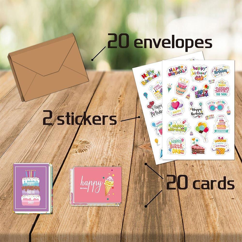 20PCS Multicolor Birthday Greeting Cards Mixed Pattern Happy Birthday Card Blessing Card Birthday