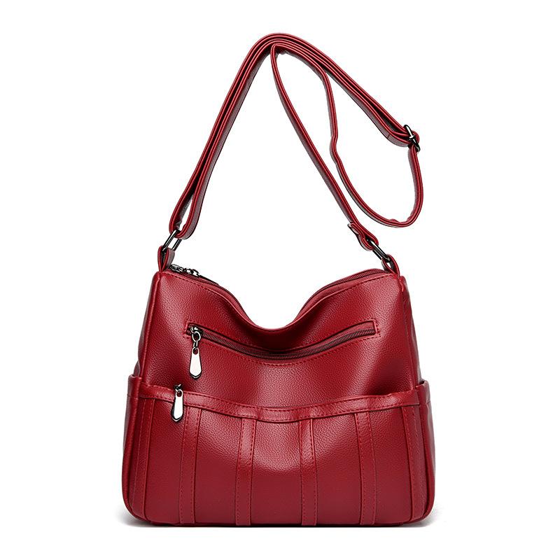 Текстурная женская сумка из мягкой кожи, многослойная сумка через плечо на одно плечо, большая вместимость, сумка для мам среднего и пожилого возраста