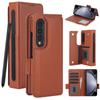 For Samsung Z Fold 6 Leather Foldable Card Insert Pen Slot Phone Case For Galaxy Z Fold 5 Z Fold 3 4 Flip MultiFunctional Stand