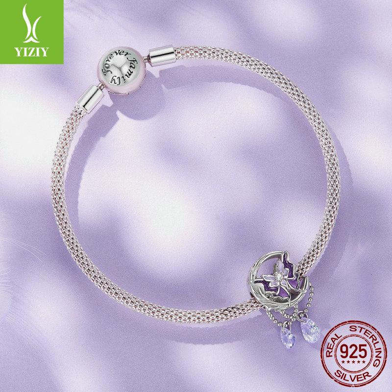 Благородные и элегантные бусины-бабочки-луны, сделай сам, Мечтательный фиолетовый S925 Стерлинговое серебро Аксессуары для бусин