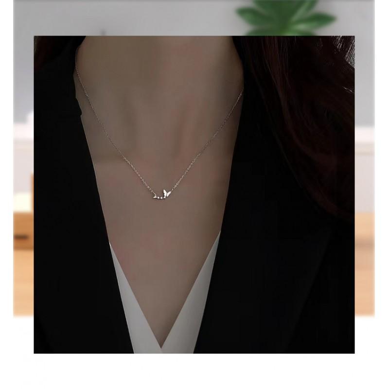 Sterling Double Butterfly Necklace Women Light Luxury Clavicle Chain Korean Style Sweet Choker