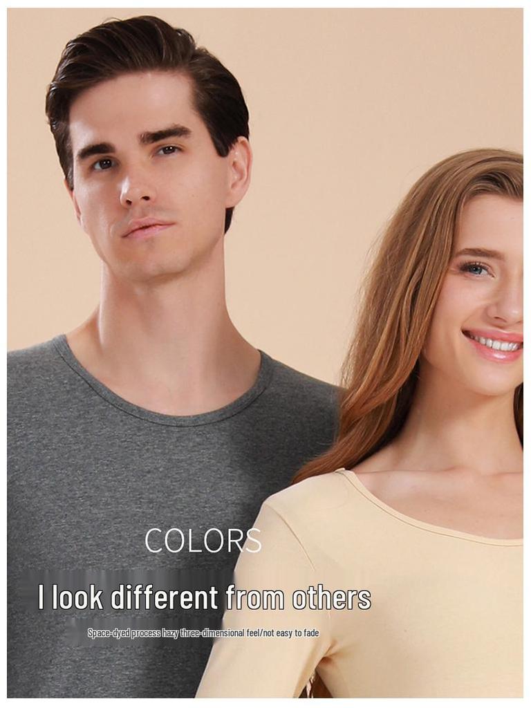 Унисекс Хлопковый Комплект Теплого Белья Облегающего Кроя с Круглым Вырезом - Большой Размер, Осень/Зима