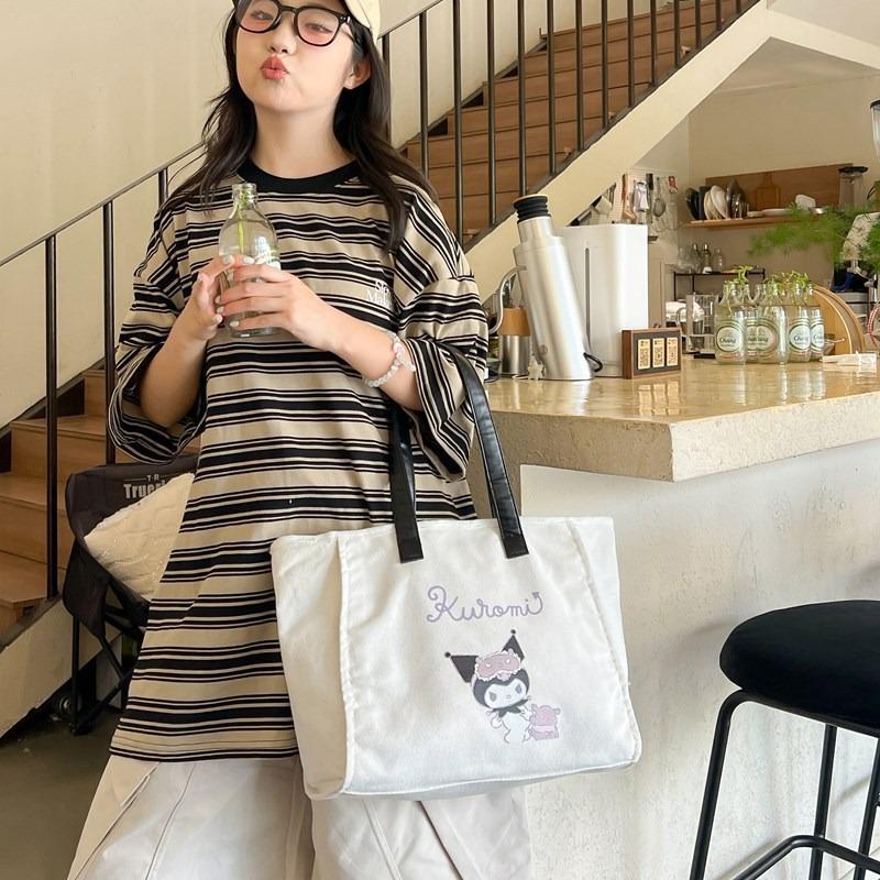 Новая милая холщовая сумка-тоут в мультяшном стиле, большая вместительная сумка через плечо для женщин, для офисных работников и для поездок на работу