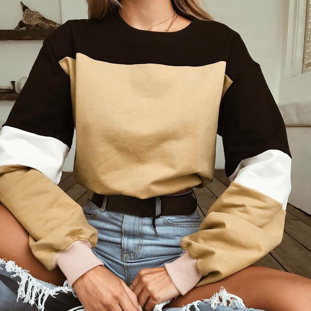 Womens Long Sleeve Splcing Color Sweatshirt Pullover Tops Blouse