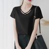 Женский летний топ 2024 года с V-образным вырезом, короткими рукавами, в корейском стиле, с перекрестным вырезом, однотонный