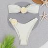 1011 new swimsuit women's solid color three-dimensional 1D flower straps bikini flat chest split swimsuit fashion bikini