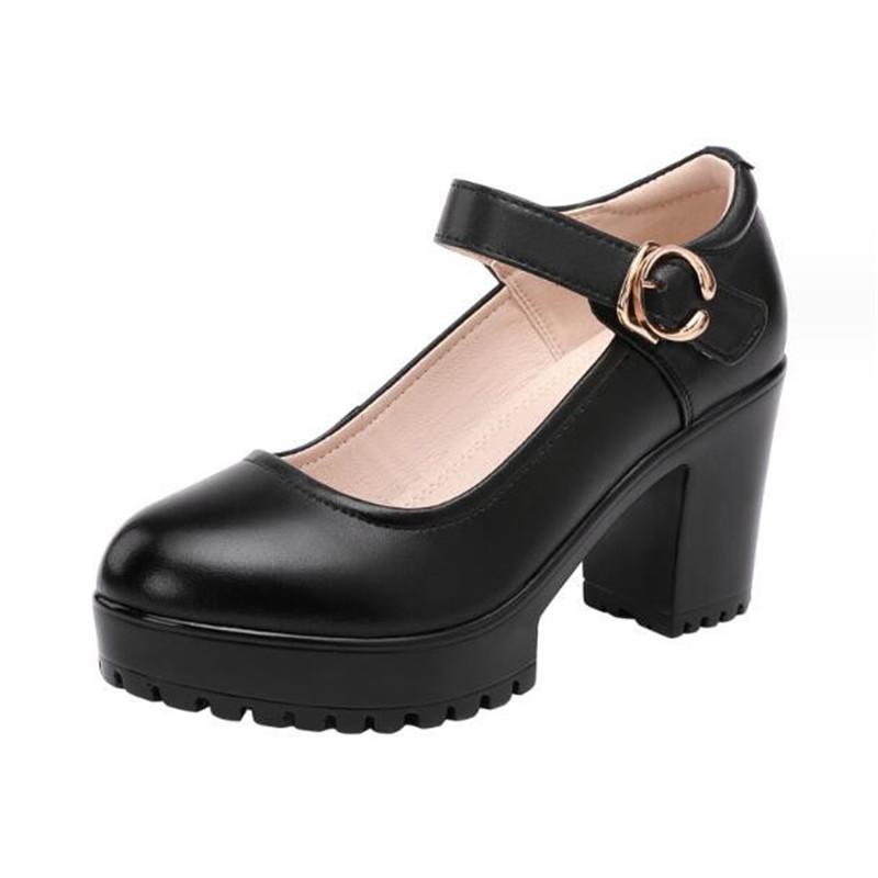 Мода Размер 32-43 Серебряные Красные Свадебные Туфли Мягкая Коровья Кожа Женские Туфли на Толстом Высоком Каблуке Массивные Туфли-Лодочки на Платформе Комфорт Женские Офисные Туфли