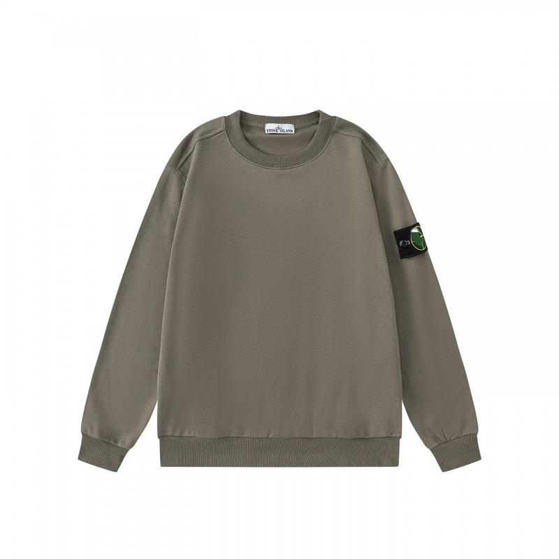 Classic Stone Heavyweight American Streetwear Crewneck Long Sleeve Hoodie With Embroidered Patch Unisex Loose Fit
