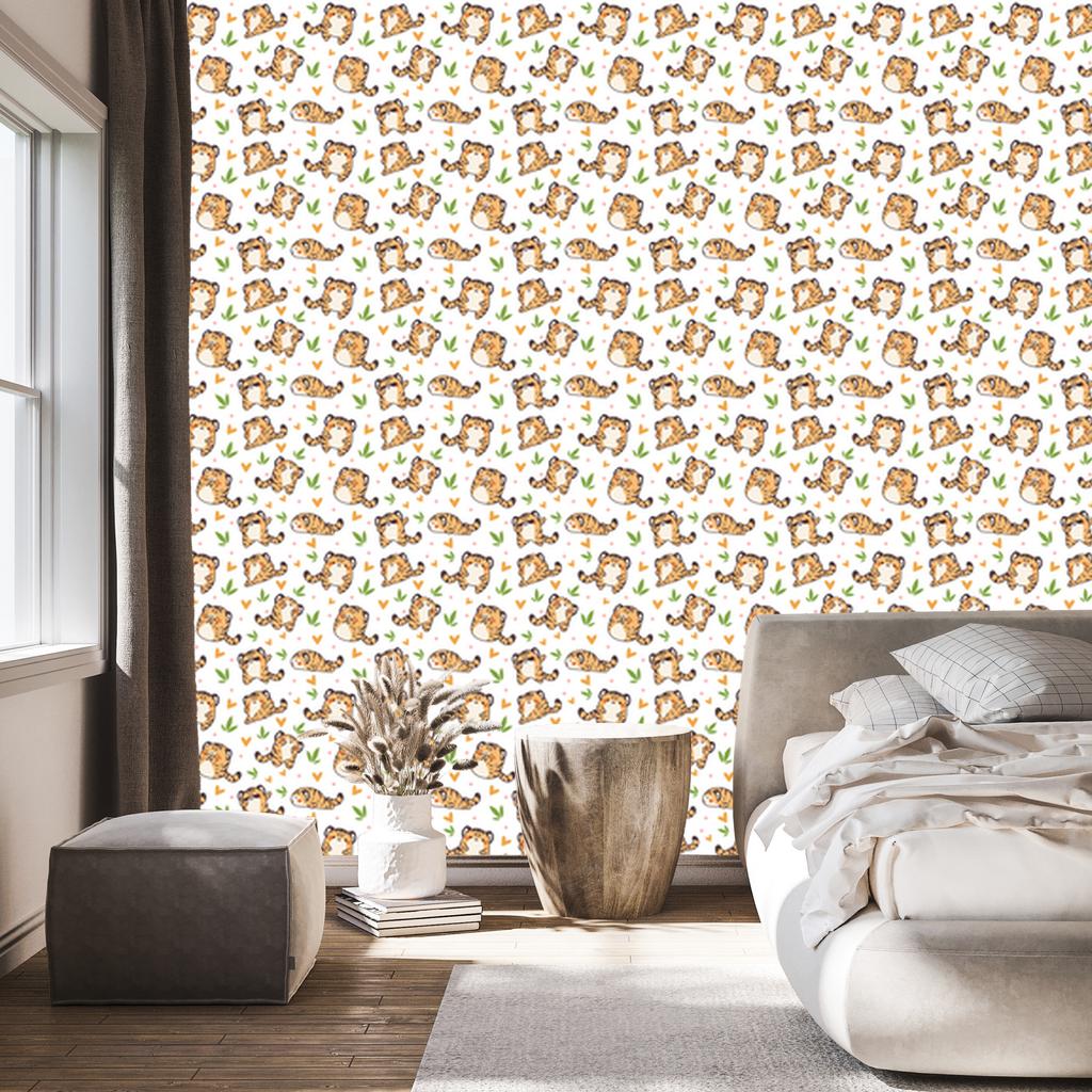 Tigers Wallpaper White and Beige for Living Room and Bedroom 50x1000