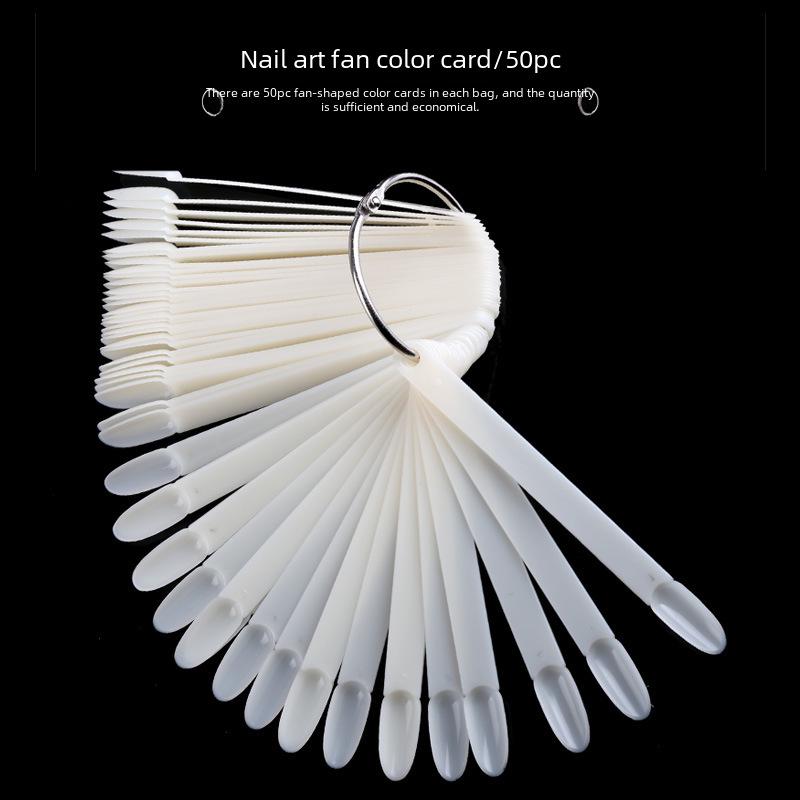Цветовая карта из 50 веерообразных лаков для нейл-арта с японской круглой головкой - натуральные прозрачные оттенки