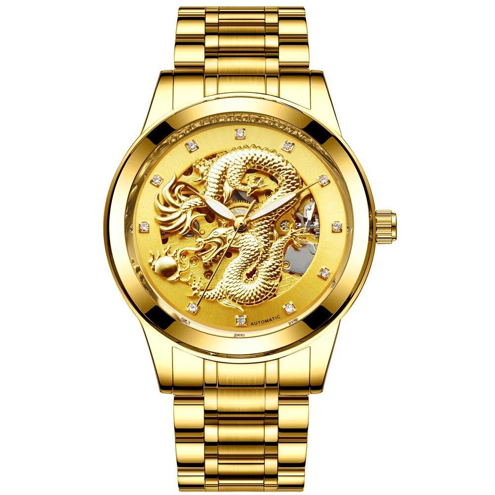 Gold Dragon Design Luxury Automatic Mechanical Watch for Men Super Brand Stainless Steel Luminous Waterproof Men's Watch