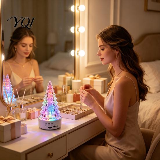 Wireless Music Player Light Crystal-Like Christmas Tree Light, LED Table Centerpiece Bedroom Mood Lighting for Living Room Holiday Mantel Decoration,