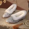 [Qingrou] Winter Velvet Warm Embroidered Shoes Antique Satin Hanfu Shoes Embroidered Cotton Shoes