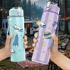 1PC Astronaut Rocket Sticker Pack 750ml Color Plastic Sports Water Bottle Leakproof Flip Straw Lid Suitable for Sports Office Home Use
