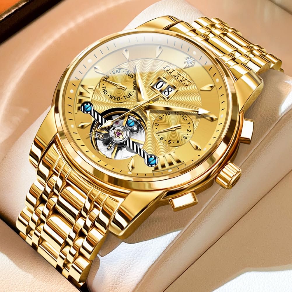 OLEVS Watch Automatic Manual Winding Mechanical Fashion Stylish Waterproof Luminous Brand Watch Business Stainless Steel Watch for Men Men's & Men's