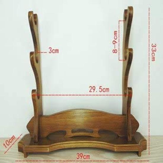 Kiumi Sword Stand with Solid Sword Wooden Sword Holds 3 Swords Iaido Wooden Base, Wood, Holder, Stand, (Japanese Swords, Swords, Swords)