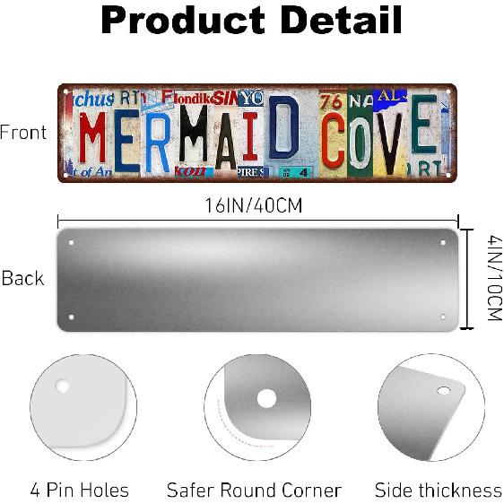 Mermaid Cove Metal Tin Sign Funny Vintage Slim Street Signs 16 X 4 Inch Wall Art for Home Farmhouse Bar Cafe Garage Indoor Outdoor Decor