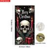 2D Dark Merry Christmas Skull Door Banner, Spooky Gothic Holiday Backdrop