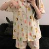 Женские пижамы из 3 предметов с милым принтом из мультфильмов Harajuku Fashion Homewear Осень/зима Ночная одежда