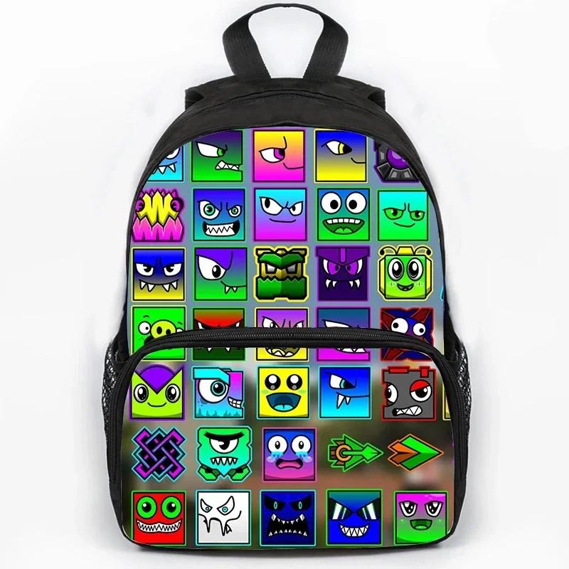 Children Large Capacity Angry Geometry Dash Print Backpack Students School Bags for Girls Boys Cartoon Bookbag Travel Backpacks