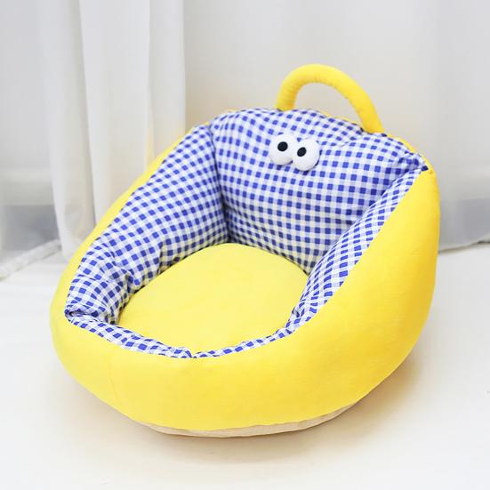 Pet Nest Bed Cartoon Style Striped Plaid Print Non-Slip Bottom Small-Medium Dogs Cats Nest Three-sided Embrace Pet Bed