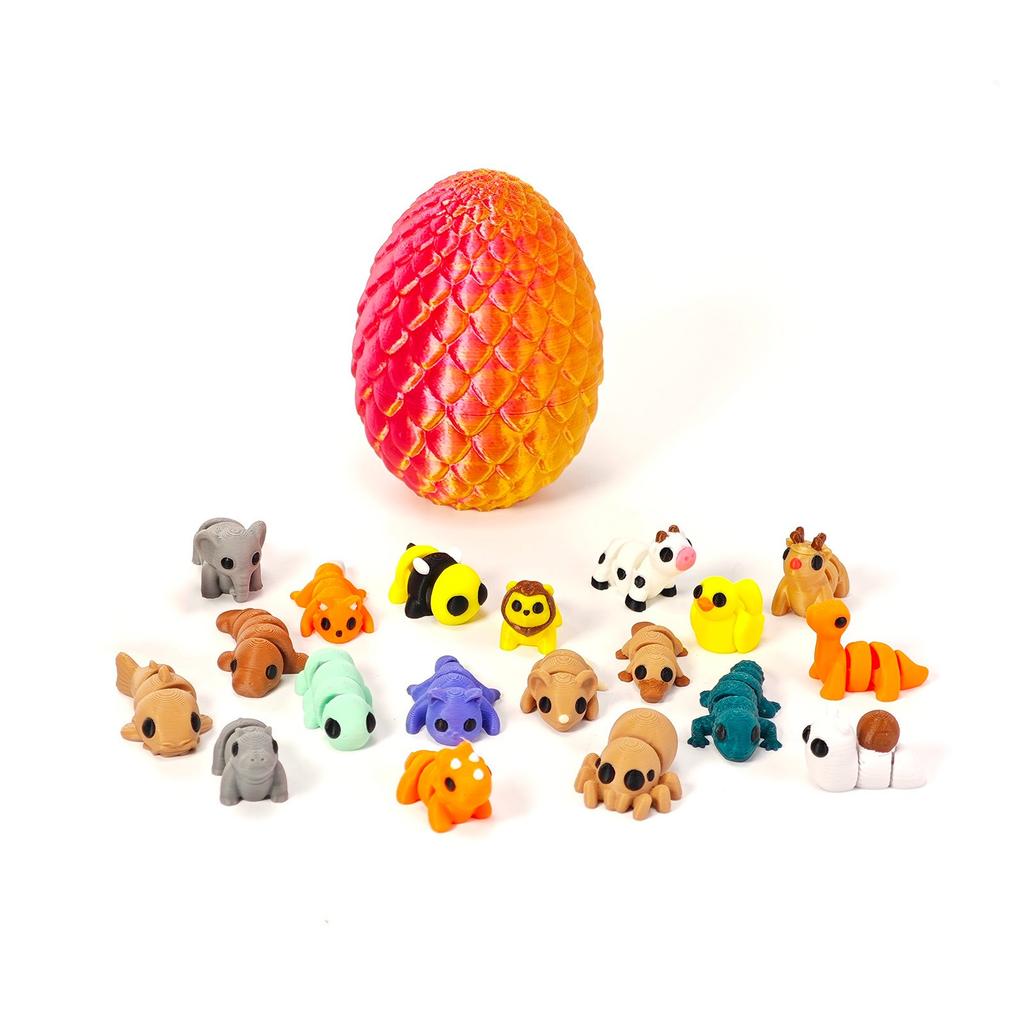 20PC 3D Printed Animal Figurines Set With 4.9 Inches Dragon Egg Articulated Flexible And Exquisitely