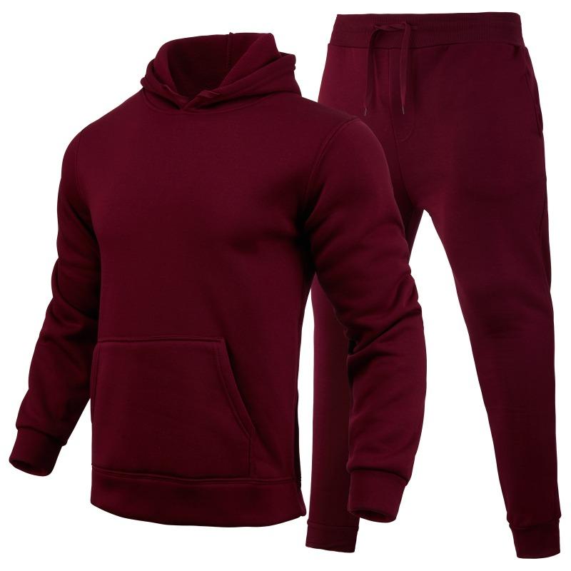 Весна-Осень Slim Fit Однотонный комплект с капюшоном Urban Casual Pullover Мужская одежда Комплекты с брюками