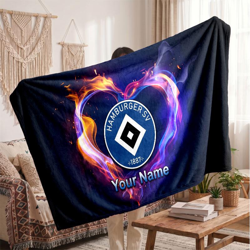Hamburger SV Personalized Fleece Blanket With Football Logo, Custom Name Text Soft Warm Home Throw Blanket