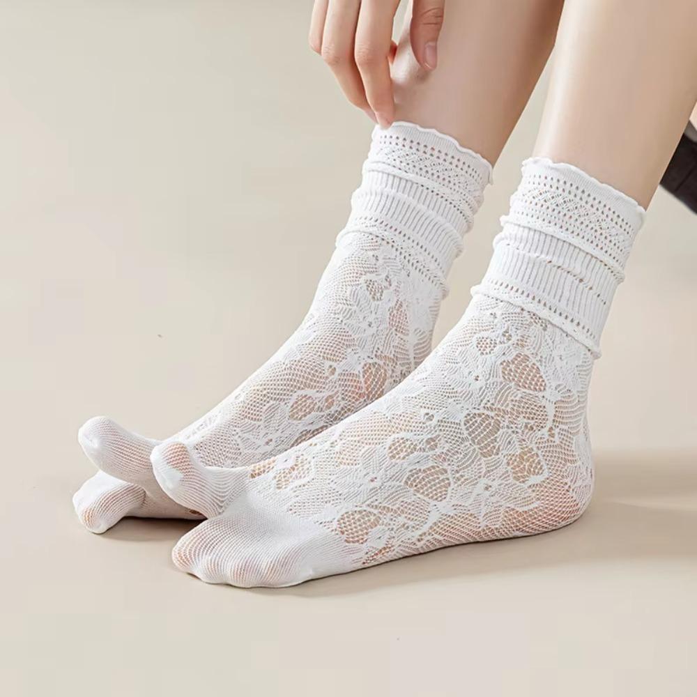 1Pairs Hollow Out Mesh Two-Toed Socks Lace High Tube Socks New Tabi Sox  Women