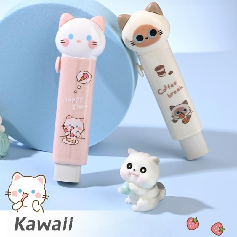 1/4 шт. Мультяшный ластик в виде кота, мини-ластики-толкатели для очистки карандаша, канцелярские товары, школьные, для учеников