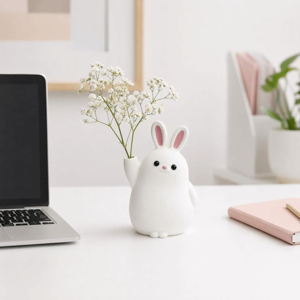 3D Printed Plastic Rabbit Vase Cartoon Desktop Ornament Succulent Planter Gift for Plant Lovers